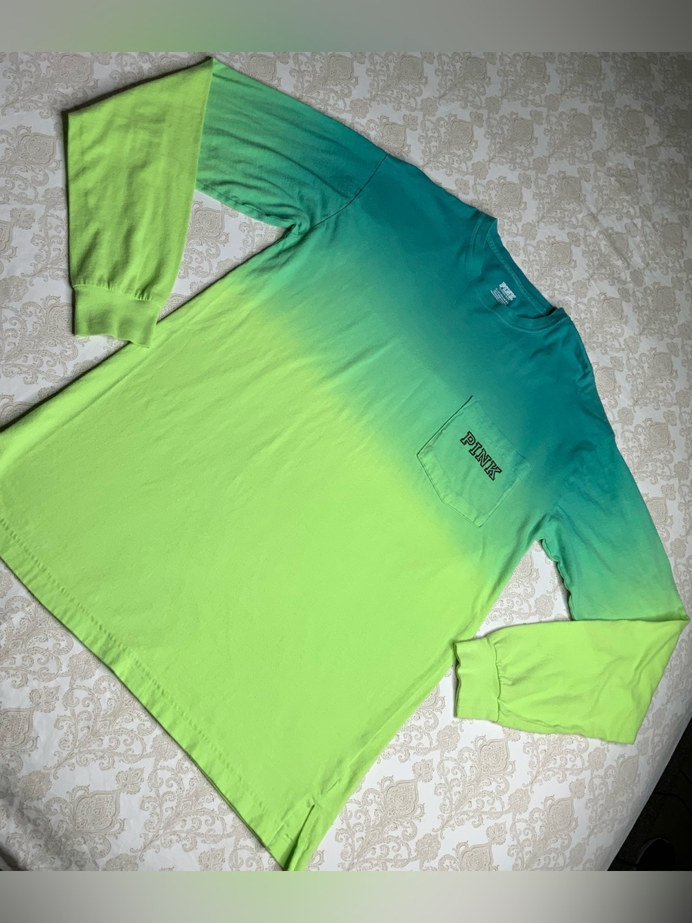 Victoria’s Secret PINK Green Ombre Tie Dye Campus Long Sleeve XS